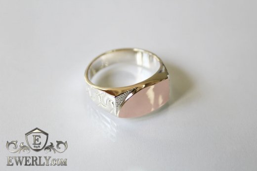 Купити чоловічий срібний перстень із золотими пластинами