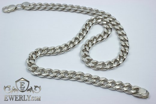 Срібний ланцюг (панцирне плетіння) 10 мм для чоловіків на шию фото, ціна