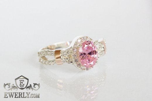 Купить серебряное кольцо для девушки с розовым камнем