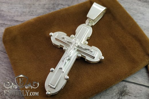 Натільний православний чоловічий хрест зі срібла 925 проби купити 131081YY