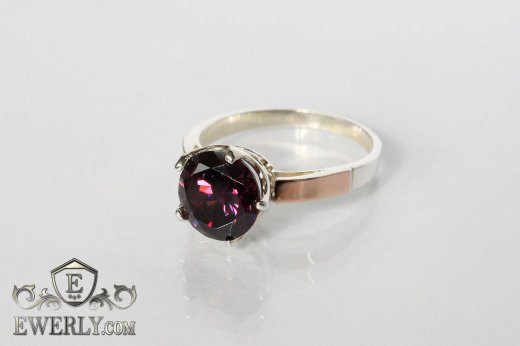 Женское серебряное кольцо с камнем (цвет - аметист) 0033YJ