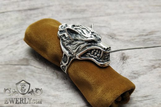 Ring of sterling silver with a wolf for men to buy 141001AN
