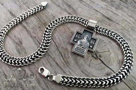 Купить мужскую серебряную цепь с крестом нательным православным